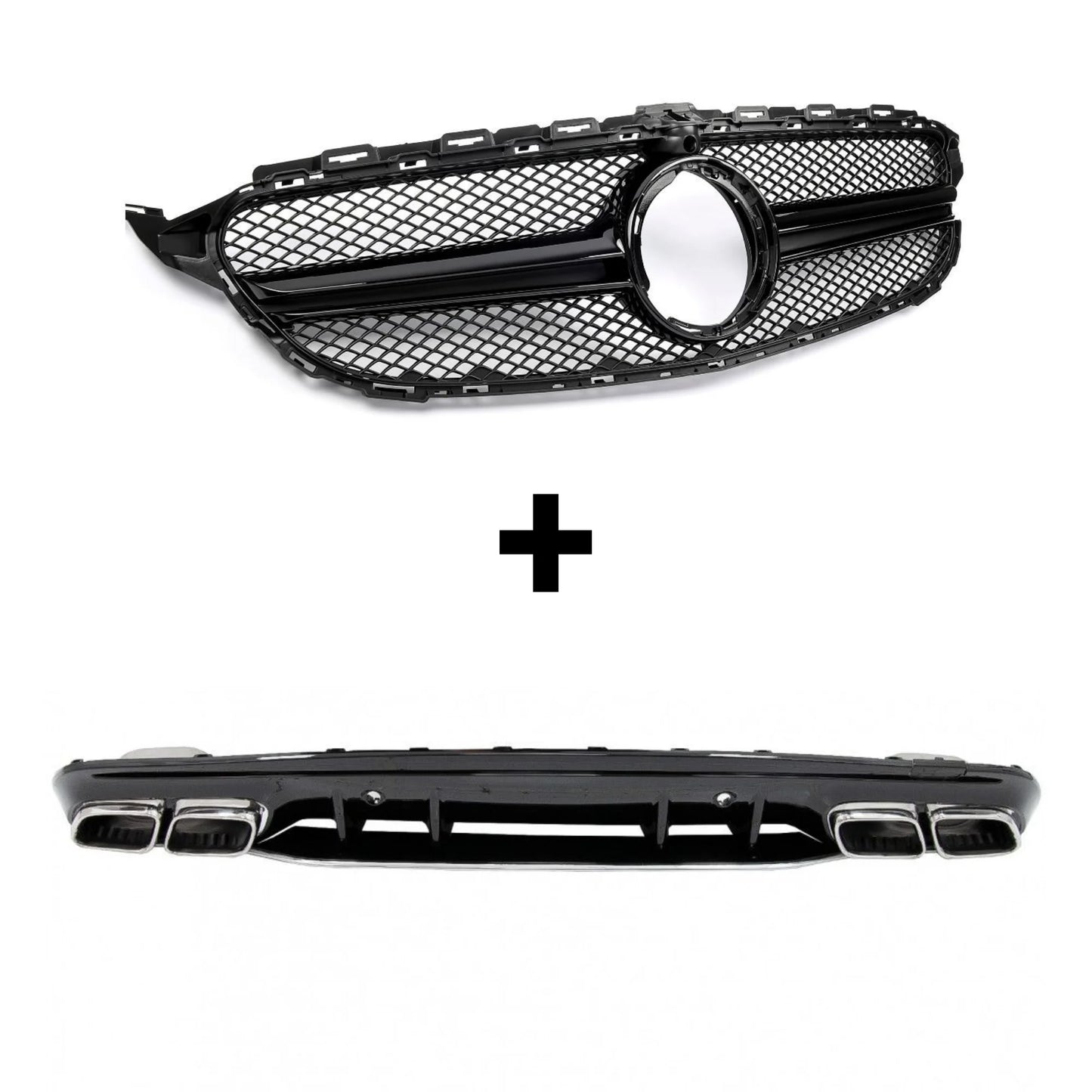 Pacchetto Griglia Stile AMG Nera + Diffusore stile C63 Classe C W205 - Bellum Design
