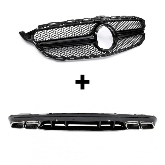 Pacchetto Griglia Stile AMG Nera + Diffusore stile C63 Classe C W205 - Bellum Design