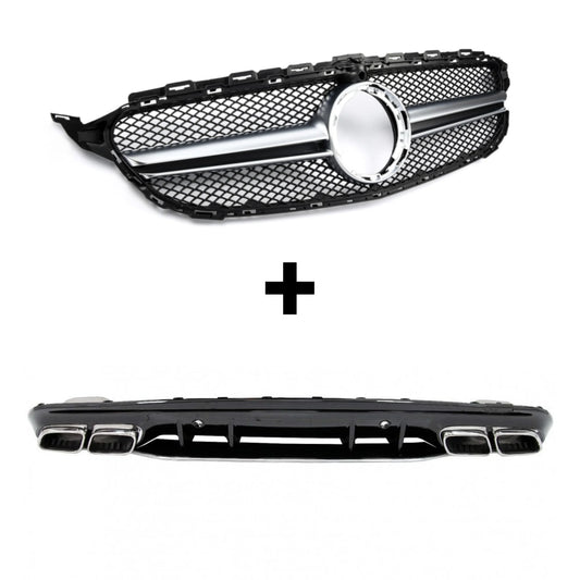 Pacchetto Griglia Stile AMG Argento + Diffusore stile C63 Classe C W20 - Bellum Design