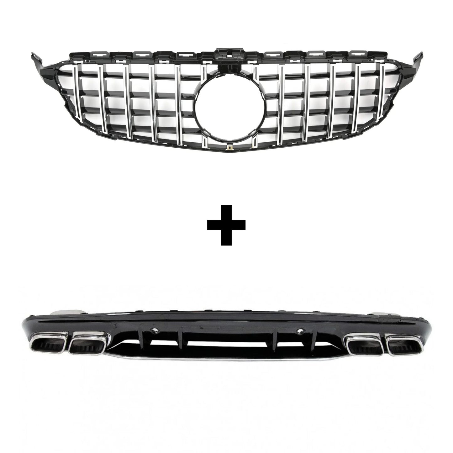 Pacchetto Griglia Panamericana Cromata + Diffusore stile C63 Classe C  - Bellum Design